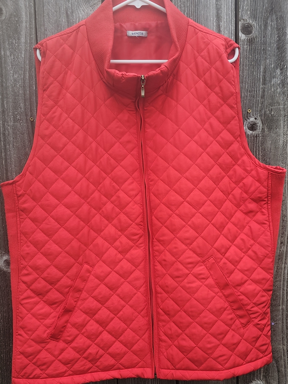 BIENZOE Red Quilted Lightweight Casual Full Zip Vest Size 3x Vest